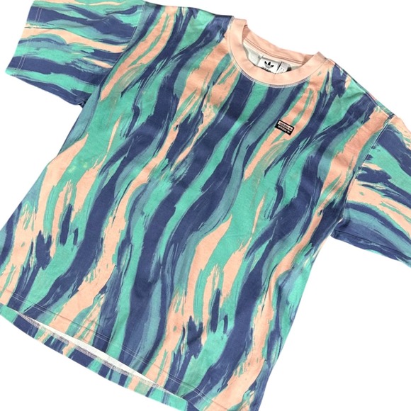 adidas Other - Adidas T-Shirt Mens Medium Teal Peach Abstract RYV Brushstroke Trefoil GN3319